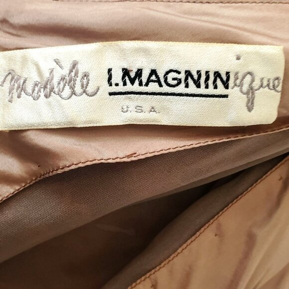 50s Cocktail Dress Cut Velvet Floral Copper Vintage I Magnin Modelique 24" Waist - Picture 4 of 14